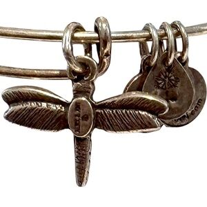 Alex and Ani Dragonfly Charm Expandable Wire Bangle Bracelet Silver Tone OS